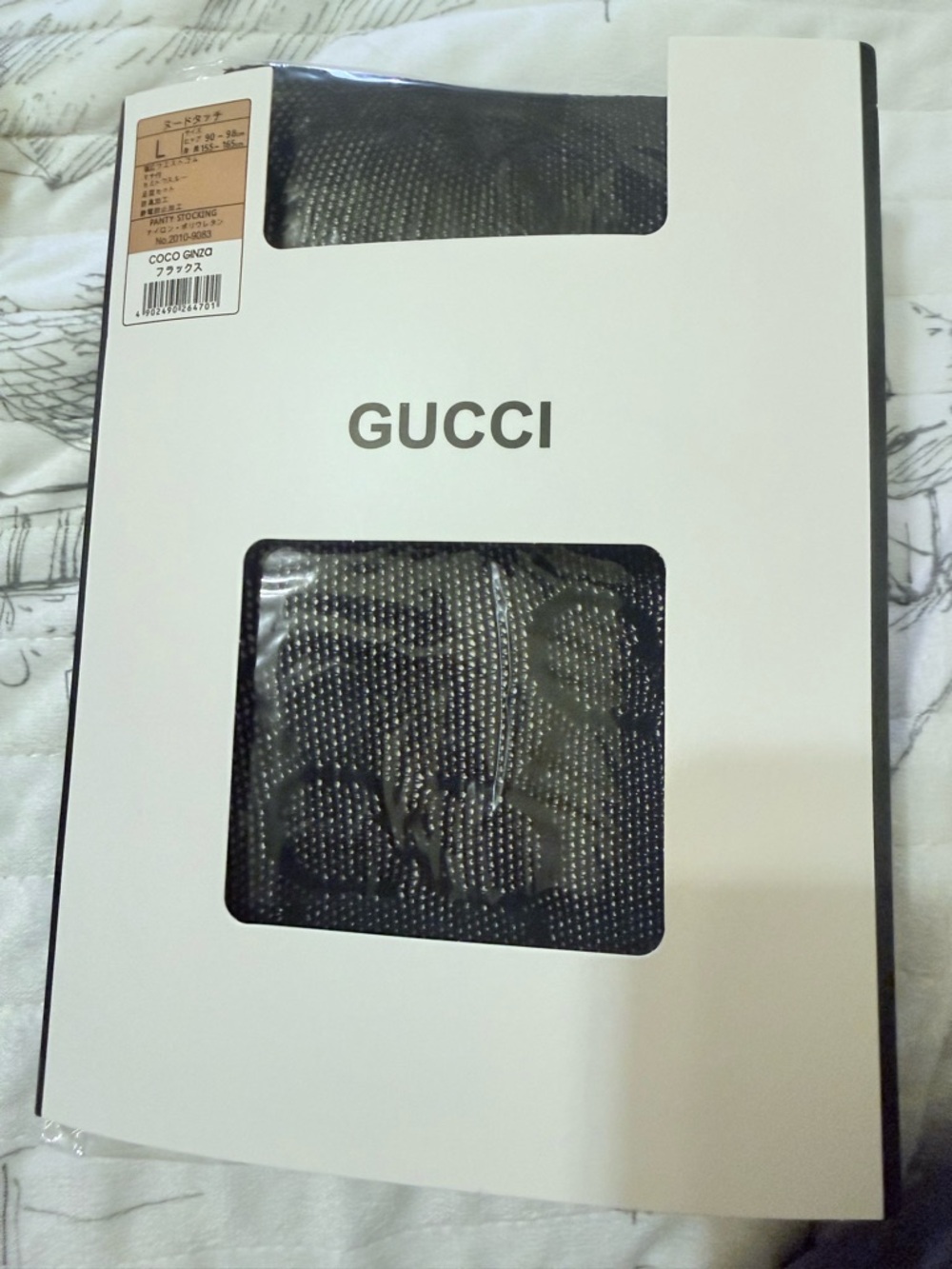 Gucci Black Logo Patterned stocking Sheer Tights